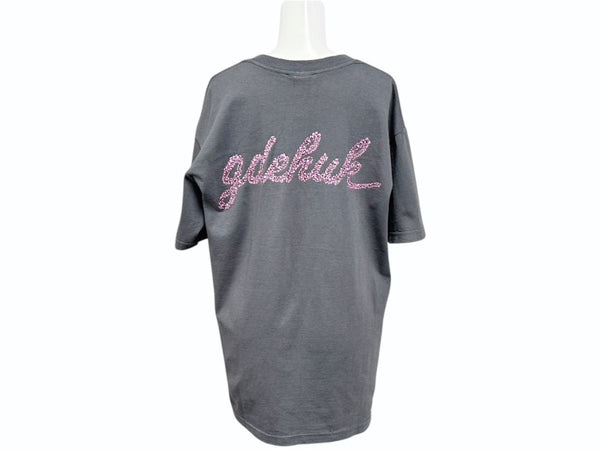 GOOD ENOUGH グッドイナフ G Logo 刺繍 フラワー柄 バックプリント 半袖Tシャツ ロゴ 90s グレー サイズM コットン 美品 中古 4b001427