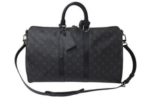 画像をギャラリービューアに読み込む, 極美品 LOUIS VUITTON ルイヴィトン エクリプス キーポル バンドリエール45 ボストンバッグ M40569 シルバー金具 ブラック 中古 4b001448