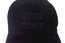 Load image into Gallery viewer, MIUMIU ミュウミュウ コ―デュロイ ロゴ ベースボール キャップ ネイビー コットン 5HC179 帽子 小物 サイズS 美品 中古 4b001476