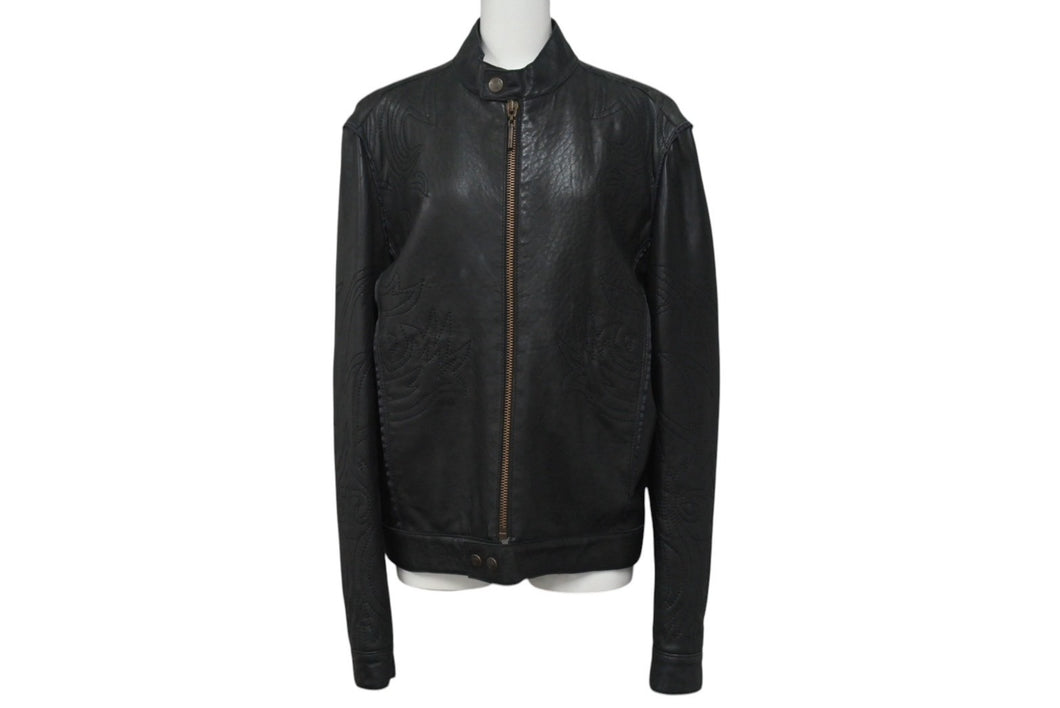 ジャストカヴァリ　レザージャケット Just Cavalli ジャストカヴァリ 刺繍 デザイン レザー ジャケット