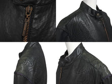 画像をギャラリービューアに読み込む, Just Cavalli ジャストカヴァリ 刺繍 デザイン レザー ジャケット ブラック ゴールド 虎柄 アウター サイズM 美品 中古 4b001481