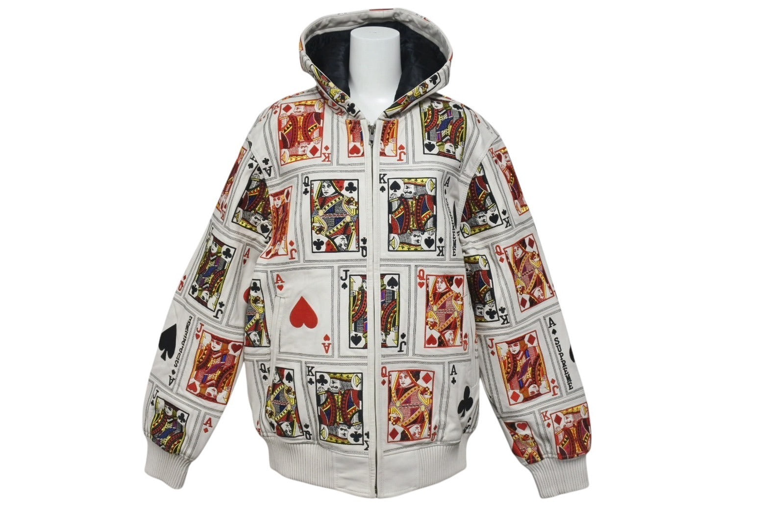 極美品 Supreme シュプリーム Court Cards Hooded Leather Jacket 