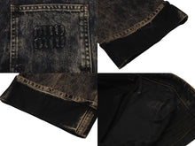 Load image into Gallery viewer, 極美品 MIU MIU ミュウミュウ ロゴ デニム パンツ 2022 ダメージ加工 ブラック サイズ42 中古 4b001492