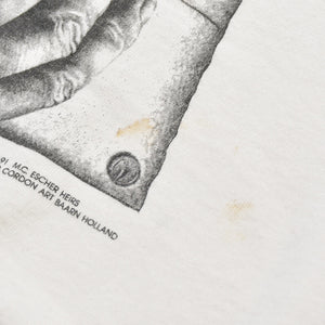 VINTAGE M.C.  Escher Maurits Escher Art Short-Sleeve T-Shirt, White Cotton, 1991 Print, Size L, Good Condition, Used, 4b001568