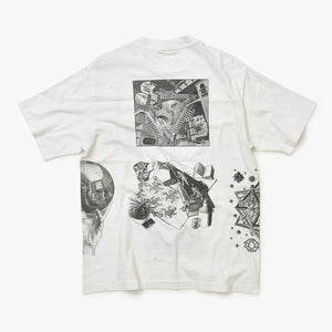 VINTAGE M.C.  Escher Maurits Escher Art Short-Sleeve T-Shirt, White Cotton, 1991 Print, Size L, Good Condition, Used, 4b001568