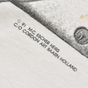 VINTAGE M.C.  Escher Maurits Escher Art Short-Sleeve T-Shirt, White Cotton, 1991 Print, Size L, Good Condition, Used, 4b001568