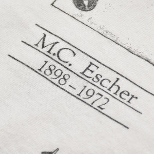 VINTAGE M.C.  Escher Maurits Escher Art Short-Sleeve T-Shirt, White Cotton, 1991 Print, Size L, Good Condition, Used, 4b001568