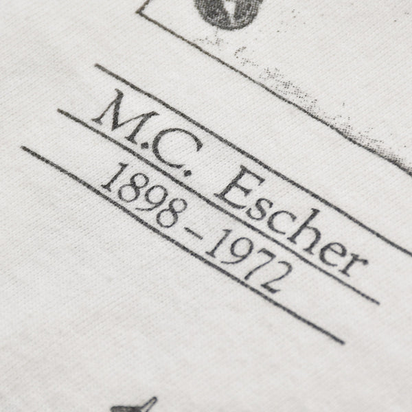 VINTAGE M.C.  Escher Maurits Escher Art Short-Sleeve T-Shirt, White Cotton, 1991 Print, Size L, Good Condition, Used, 4b001568