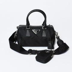 極美品 PRADA プラダ 三角ロゴ ショルダーバッグ 1BB846 ブラック レザー ジャガード シルバー金具 中古 4b013698