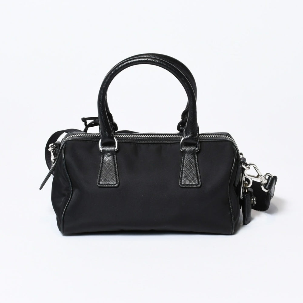 極美品 PRADA プラダ 三角ロゴ ショルダーバッグ 1BB846 ブラック レザー ジャガード シルバー金具 中古 4b013698