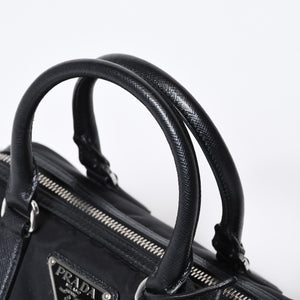 極美品 PRADA プラダ 三角ロゴ ショルダーバッグ 1BB846 ブラック レザー ジャガード シルバー金具 中古 4b013698