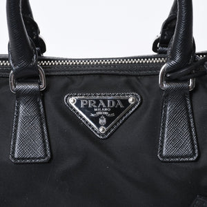 極美品 PRADA プラダ 三角ロゴ ショルダーバッグ 1BB846 ブラック レザー ジャガード シルバー金具 中古 4b013698