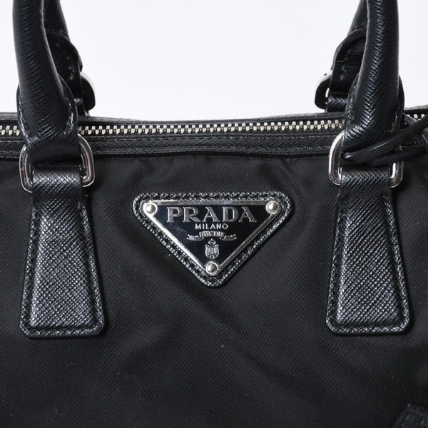 極美品 PRADA プラダ 三角ロゴ ショルダーバッグ 1BB846 ブラック レザー ジャガード シルバー金具 中古 4b013698