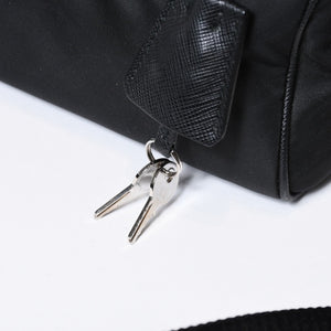 極美品 PRADA プラダ 三角ロゴ ショルダーバッグ 1BB846 ブラック レザー ジャガード シルバー金具 中古 4b013698