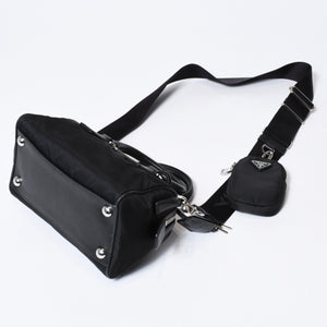 極美品 PRADA プラダ 三角ロゴ ショルダーバッグ 1BB846 ブラック レザー ジャガード シルバー金具 中古 4b013698