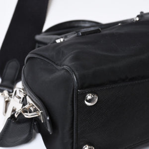 極美品 PRADA プラダ 三角ロゴ ショルダーバッグ 1BB846 ブラック レザー ジャガード シルバー金具 中古 4b013698