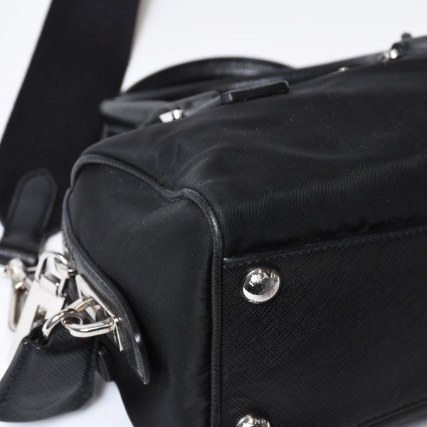 極美品 PRADA プラダ 三角ロゴ ショルダーバッグ 1BB846 ブラック レザー ジャガード シルバー金具 中古 4b013698
