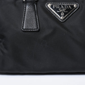 極美品 PRADA プラダ 三角ロゴ ショルダーバッグ 1BB846 ブラック レザー ジャガード シルバー金具 中古 4b013698