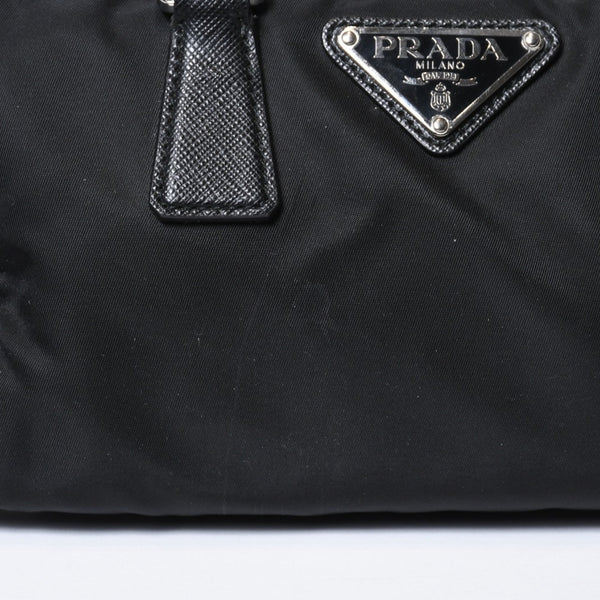 極美品 PRADA プラダ 三角ロゴ ショルダーバッグ 1BB846 ブラック レザー ジャガード シルバー金具 中古 4b013698