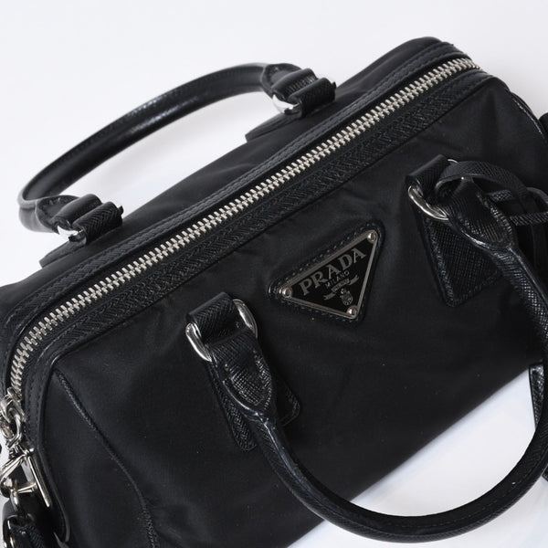 極美品 PRADA プラダ 三角ロゴ ショルダーバッグ 1BB846 ブラック レザー ジャガード シルバー金具 中古 4b013698