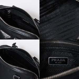 極美品 PRADA プラダ 三角ロゴ ショルダーバッグ 1BB846 ブラック レザー ジャガード シルバー金具 中古 4b013698