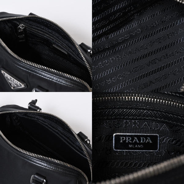 極美品 PRADA プラダ 三角ロゴ ショルダーバッグ 1BB846 ブラック レザー ジャガード シルバー金具 中古 4b013698