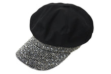 画像をギャラリービューアに読み込む, 極美品 PRADA プラダ ベイカーボーイキャップ キャスケット トライアングルロゴ ラインストーン装飾 1HC551 ブラック S 中古 4b001578