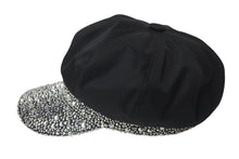 画像をギャラリービューアに読み込む, 極美品 PRADA プラダ ベイカーボーイキャップ キャスケット トライアングルロゴ ラインストーン装飾 1HC551 ブラック S 中古 4b001578