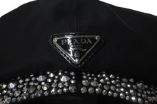 画像をギャラリービューアに読み込む, 極美品 PRADA プラダ ベイカーボーイキャップ キャスケット トライアングルロゴ ラインストーン装飾 1HC551 ブラック S 中古 4b001578