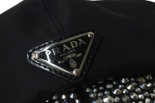 画像をギャラリービューアに読み込む, 極美品 PRADA プラダ ベイカーボーイキャップ キャスケット トライアングルロゴ ラインストーン装飾 1HC551 ブラック S 中古 4b001578