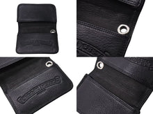 画像をギャラリービューアに読み込む, CHROME HEARTS クロムハーツ 2ポケット レザー カードケース ブラック レザー ロゴ 小物 名刺入れ 美品 中古 4b001584