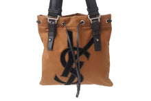 Load image into Gallery viewer, YvesSaintLaurent RiveGauche イヴサンローラン リヴゴーシュ ハンドバッグ ショルダーバック コットン レザー ブラウン 美品 中古 4b001595