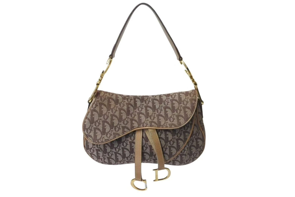 Christian Dior One Shoulder Bag Trotter Double Saddle Brown Galliano Period Good Condition Used 4b001610
