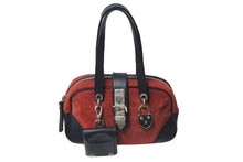 画像をギャラリービューアに読み込む, MIU MIU ミュウミュウ ヴィンテージボストンバッグ ハンドバッグ レザー スエード レッド ブラック シルバー金具 美品 中古 4b001611