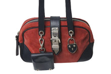 画像をギャラリービューアに読み込む, MIU MIU ミュウミュウ ヴィンテージボストンバッグ ハンドバッグ レザー スエード レッド ブラック シルバー金具 美品 中古 4b001611