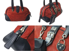 画像をギャラリービューアに読み込む, MIU MIU ミュウミュウ ヴィンテージボストンバッグ ハンドバッグ レザー スエード レッド ブラック シルバー金具 美品 中古 4b001611