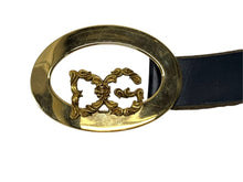 画像をギャラリービューアに読み込む, DOLCE&amp;GABBANA ドルチェアンドガッバーナ ベルト D&amp;G ロゴバックル ブラック ゴールド レザー 中古 4b001623