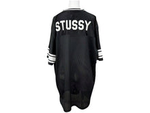 画像をギャラリービューアに読み込む, STUSSY ステューシー メッシュ 半袖 ゲームシャツ サイズXL ブラック ホワイト ロゴプリント 美品 中古 4b001628