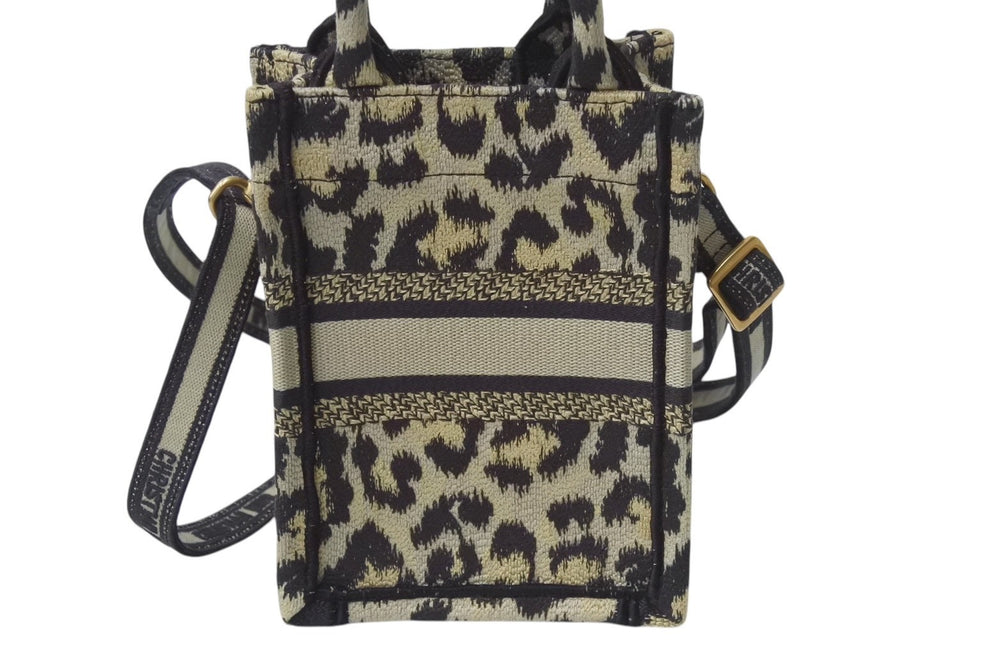 CHRISTIAN DIOR クリスチャンディオール ブックトート ミニフォンバッグ レオパード キャンバス ゴールド金具 美品 中古 4b001642