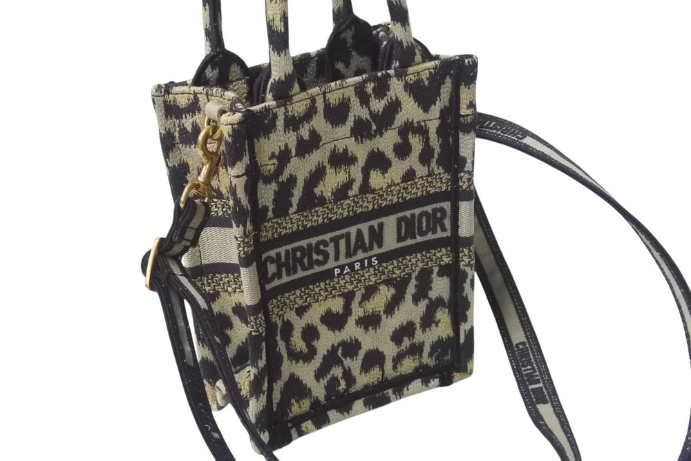 CHRISTIAN DIOR クリスチャンディオール ブックトート ミニフォンバッグ レオパード キャンバス ゴールド金具 美品 中古 4b001642