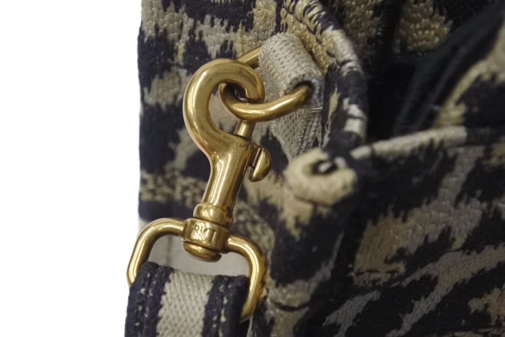 CHRISTIAN DIOR Book Tote Mini Phone Bag Leopard Canvas Gold Hardware Good Condition Used 4b001642