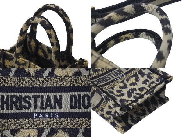 CHRISTIAN DIOR クリスチャンディオール ブックトート ミニフォンバッグ レオパード キャンバス ゴールド金具 美品 中古 4b001642