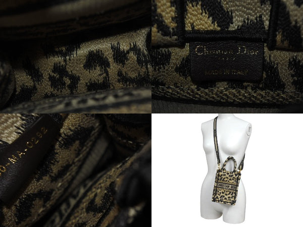 CHRISTIAN DIOR クリスチャンディオール ブックトート ミニフォンバッグ レオパード キャンバス ゴールド金具 美品 中古 4b001642