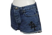 画像をギャラリービューアに読み込む, CHROME HEARTS クロムハーツ デニムショーツ ショートパンツ サイズ26 セメタリークロス デニムパッチ シルバー925 12パッチ 美品 中古 4b001646