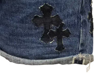 画像をギャラリービューアに読み込む, CHROME HEARTS クロムハーツ デニムショーツ ショートパンツ サイズ26 セメタリークロス デニムパッチ シルバー925 12パッチ 美品 中古 4b001646