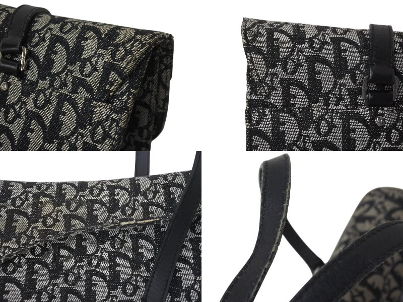 Christian Dior One Shoulder Bag Trotter Pattern Leather Black Cotton Canvas Good Condition Used 4b001654