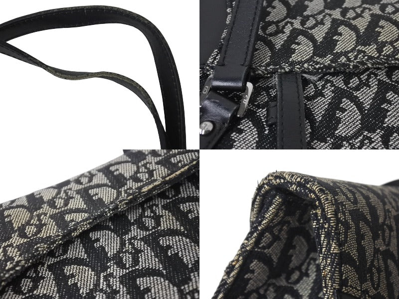 Christian Dior One Shoulder Bag Trotter Pattern Leather Black Cotton Canvas Good Condition Used 4b001654