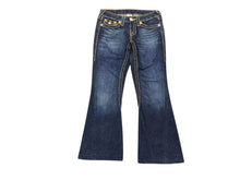 Load image into Gallery viewer, TRUE RELIGION トゥルーレリジョン RAINBOW JOEY レインボーステッチ フレアデニムパンツ 009-024984 インディゴ サイズ27 美品 中古 4b001680