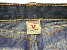 Load image into Gallery viewer, TRUE RELIGION トゥルーレリジョン RAINBOW JOEY レインボーステッチ フレアデニムパンツ 009-024984 インディゴ サイズ27 美品 中古 4b001680