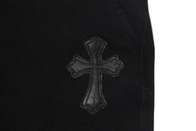 画像をギャラリービューアに読み込む, CHROME HEARTS クロムハーツ スウェットパンツ レザークロスパッチ シルバ−925 レザー コットン ブラック 美品 中古 4b001692